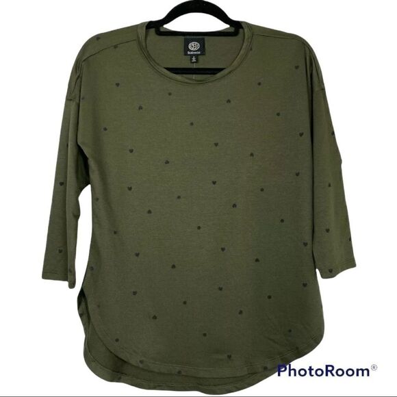 Bobeau green tee with blue hearts NWT S - Picture 1 of 3